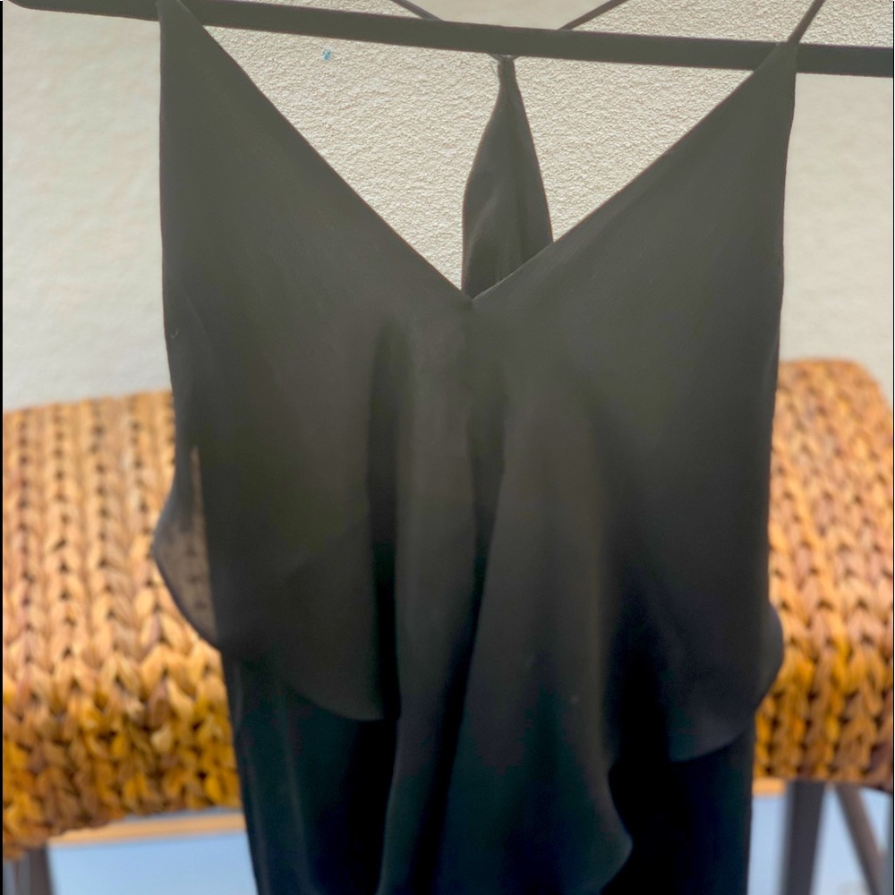 Sexy black silk chiffon flowing dress tea- length